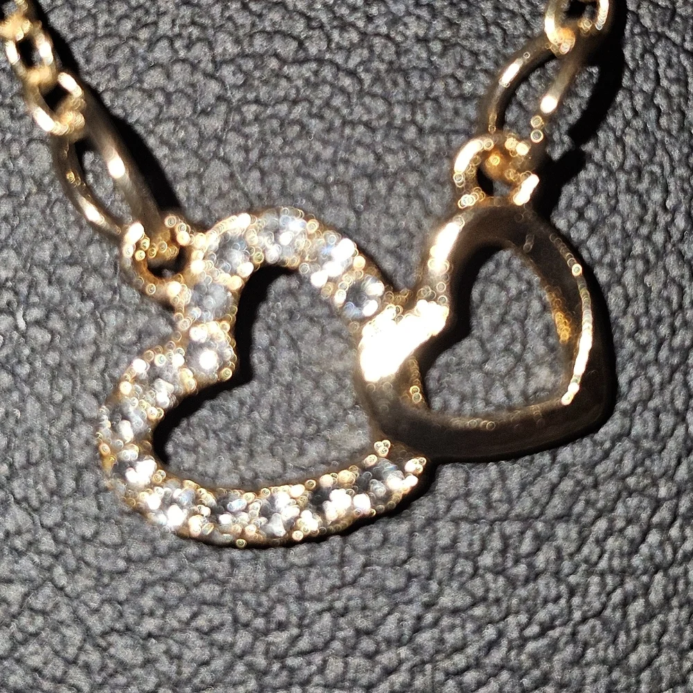 Gold and Rhinestone Heart Pendant Necklace